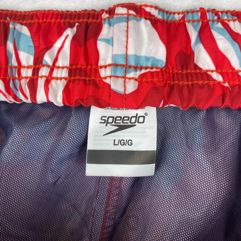 Speedo Swim Shorts Mens Large Coral Red Floral Print 7